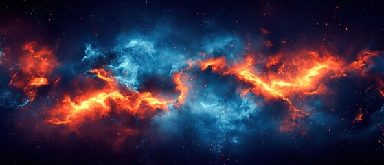 Fototapeta premium Vibrant cosmic nebula with swirling colors of blue and orange, capturing the beauty of deep space in a mesmerizing display.