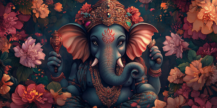 ganesha drawing. A digital painting of Ganesha, the Hindu deity of wisdom, prosperity, and good luck.