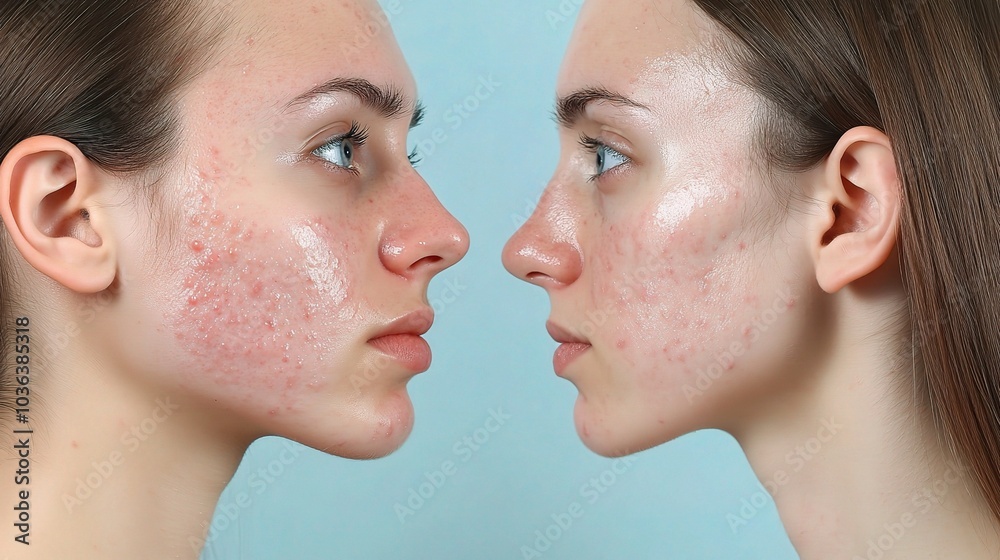 Sticker Portrait of Young Woman with Acne Skin Condition