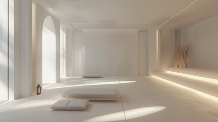 Minimalist prayer room, soft lighting