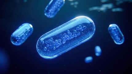 Abstract representation of microorganisms in blue tones, showcasing details in a scientific context.