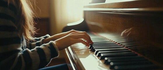 A person playing piano, capturing the artistry and emotion of music in a cozy environment.