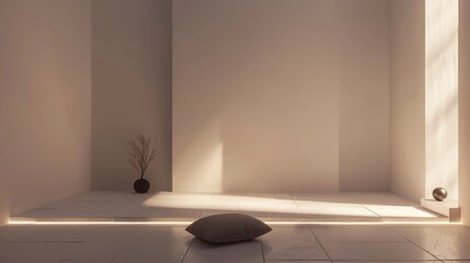 Minimalist relaxation corner, soft lighting