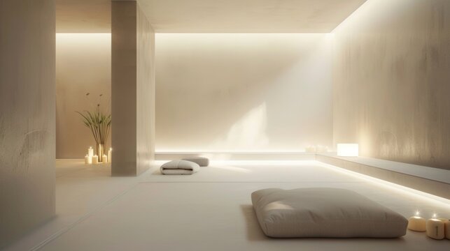 Minimalist relaxation corner, soft lighting