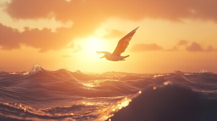 Naklejka premium 3D Majestic Albatross Flying Over a Glowing Ocean