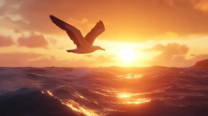 Naklejka premium 3D Majestic Albatross Flying Over a Glowing Ocean