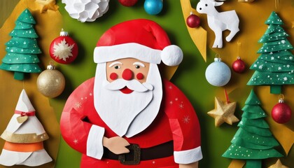 Vintage Santa and Christmas trees scene