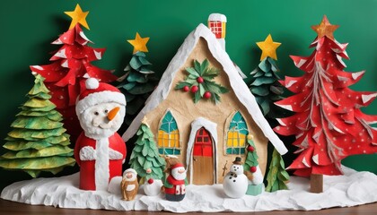 Vintage Santa and Christmas trees scene