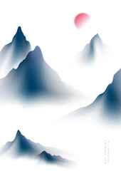 Beautiful Chinese ink landscape image design background Vector illustration