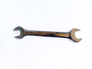 Double steel wrench isolated on white