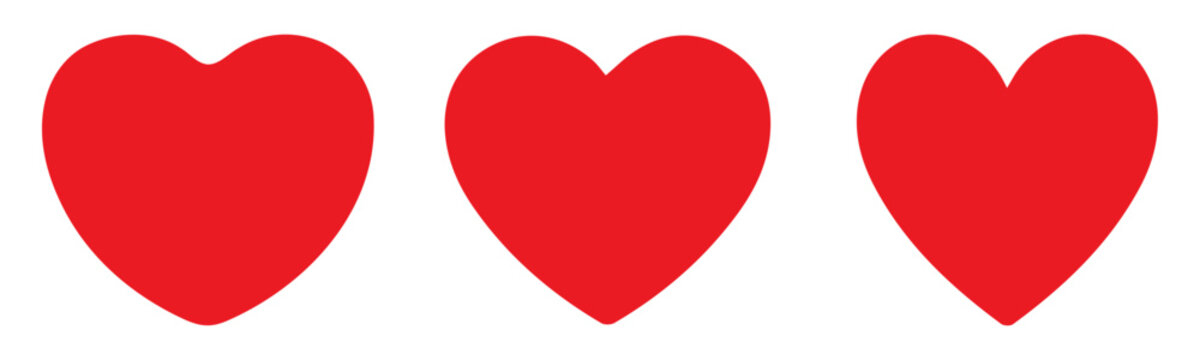 Set of hearts in red color, Red heart icons set vector, Set of 15 hearts of different shapes for web. Heart collection. vector illustration.	