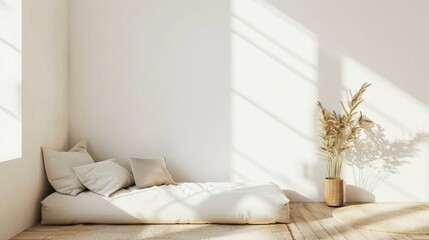 Minimalist wellness nook, soft lighting