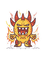 Energetic Cartoon Monster with Horns and Lightning