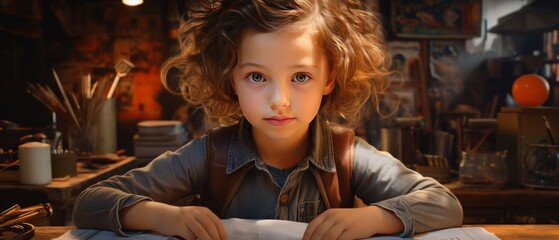 Child Engaged in Artistic Activity at a Workspace