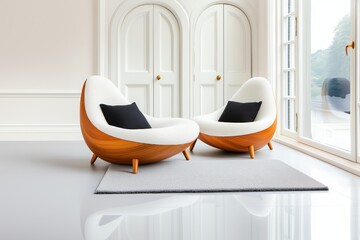 Contemporary lounge chairs in elegant white room