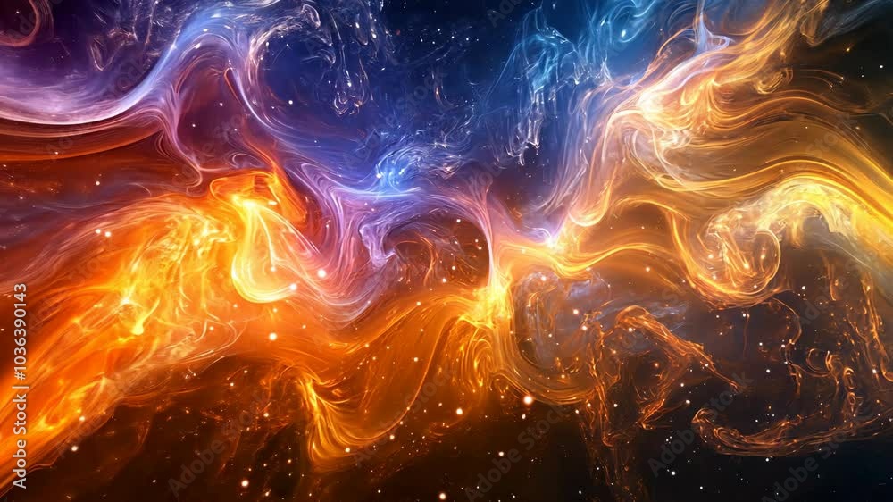 Wall mural abstract swirling patterns of orange and blue light against a backdrop of stars