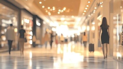 A chic department store background with bright tones and blurred shoppers, emphasizing the upscale ambiance and busy shopping environment.