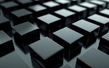 A sophisticated 3D render of abstract geometric blocks, arranged on a black background
