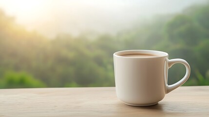 A tranquil morning coffee experience surrounded by nature's beauty and serenity contemplating life's simple pleasures