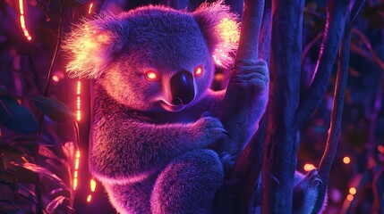 Vibrant 3D Radiant Lemur with Glowing Eyes Climbing Playfully Through a Colorful Pastel Jungle Canopy