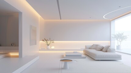 Minimalist living space, soft lighting