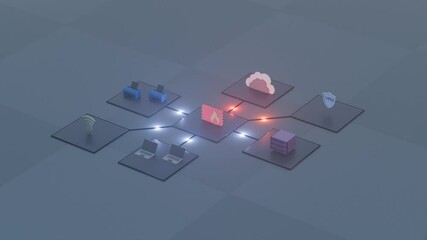 3d rendering, securing lan network with firewall, separated network zones, best practices in computer network security, isometric network diagram