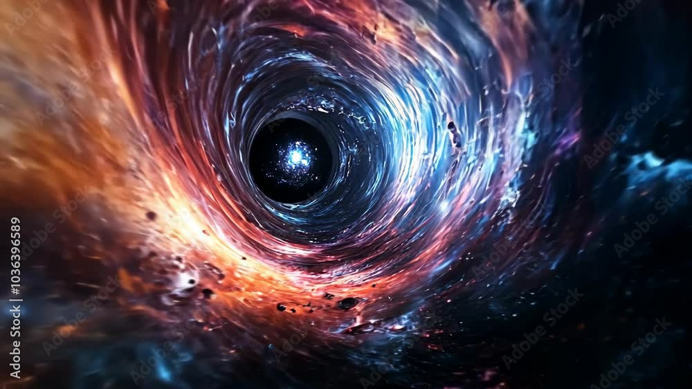Wall mural a swirling black hole in the depths of space, surrounded by colorful gas and dust