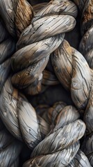 Intricate Knot of Weathered Wood Rope - Close Up Macro Photography