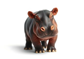 Fototapeta premium Baby pygmy hippopotamus open mouth, real baby pygmy hippopotamus, isolated on the white background, 