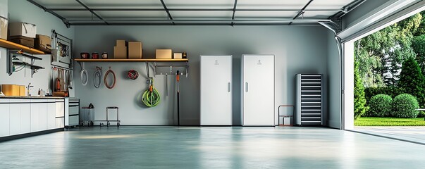 A home energy storage system installed in a modern garage