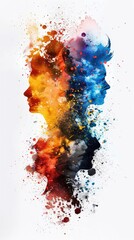 A Close-up Shot of a Silhouettes of people with vibrant watercolor textures and overlays