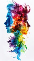 A Close-up Shot of a Silhouettes of people with vibrant watercolor textures and overlays