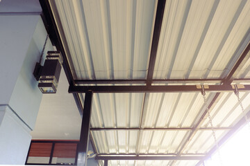 Obraz premium Rooftop view with solar lamps and spotlights installed