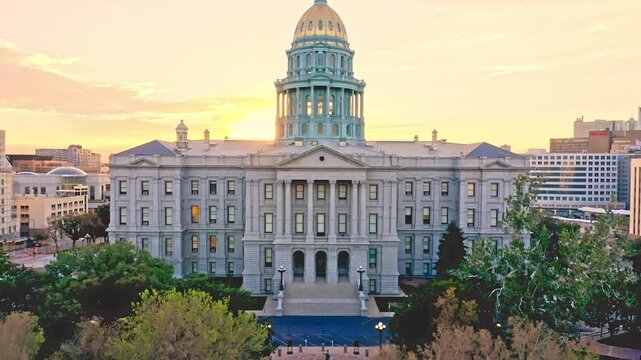 Colorado Capitol, in Denver, Colorado at sunset. The Colorado State Capitol Building is the home of the General Assembly and the offices of the Governor, Lieutenant Governor, and the State Treasurer.
