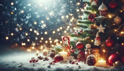 Festive Christmas Scene with Santa Hat and Ornaments in Snow