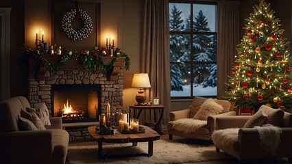 Obraz premium Cozy Winter Living Room with Christmas Decor