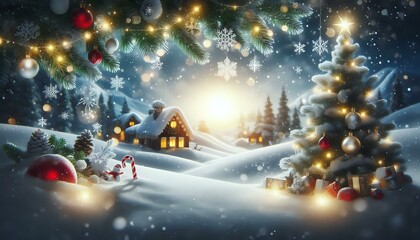 Fototapeta premium Festive Christmas Scene with Santa Hat and Ornaments in Snow