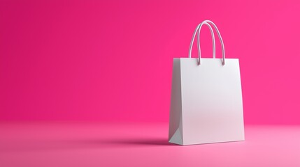 White Paper Shopping Bag on Pink Background
