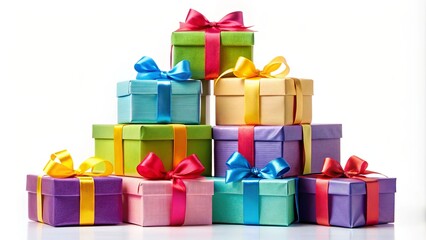 A festive arrangement of colorful gift boxes adorned with vibrant ribbons, symbolizing joy, celebration, and the anticipation of special occasions.