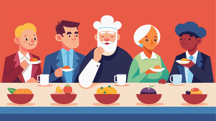 The judging panel consisting of respected members of the community carefully tasted and critiqued each dish before deciding on a winner.. Vector illustration