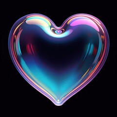 Rainbow soap bubble in the shape of a heart on a black background. Large pan.