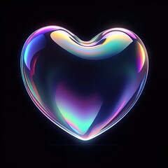 Rainbow soap bubble in the shape of a heart on a black background. Large pan.