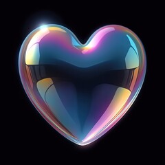 Rainbow soap bubble in the shape of a heart on a black background. Large pan.