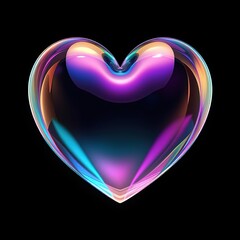 Rainbow soap bubble in the shape of a heart on a black background. Large pan.