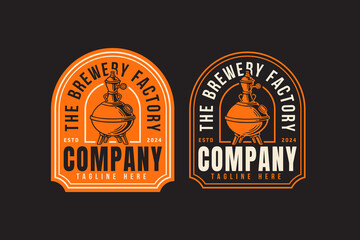 fermentation, boiling, filtration brewing machine tank retro badge logo design for beer, crafting, brewer. tube and copper production beer emblem logo collection for brewery factory and industry