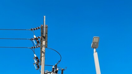 Blue blue sky under the electric pole