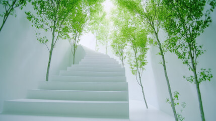 Obraz premium A modern house with trees growing inside a staircase