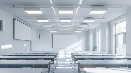 Minimalist lecture room, soft lighting