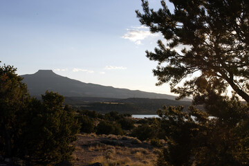 Famous landmark Cerro Pedernal looms over Abiquiu Lake, an Army Corps of Engineers reservoir in northern New Mexico, at dawn