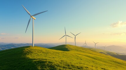 Obraz premium Serene Wind Turbines on Lush Green Hills